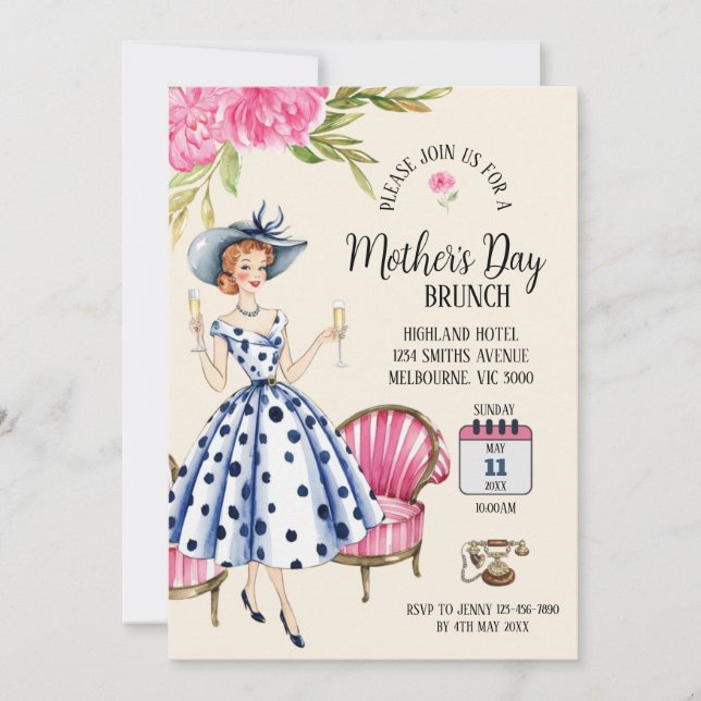 Mother's Day Invitation - Lady Holding Champagnes (Front)