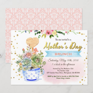Mother's day invitation. Watercolor succulent Invitation
