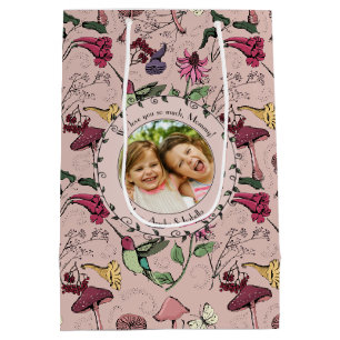 Mothers Day Kids Names Photo Hummingbird & Flowers Medium Gift Bag