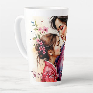 Mother's Day Kimono Art with Floral Embrace Latte Mug