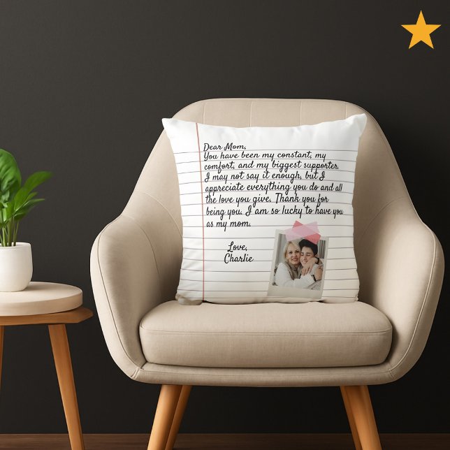 Mother's Day Love Letter Mom Custom Message Photo Throw Pillow (Creator Uploaded)