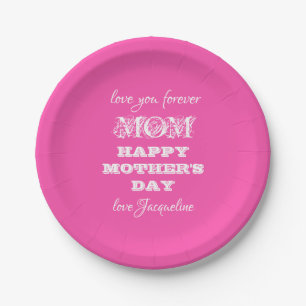 Mother's Day Love Mom Personalized Pretty Pink   Paper Plate