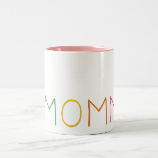 Mothers Day Love You Mom Red Heart Colourful Text Two-Tone Coffee Mug (Center)