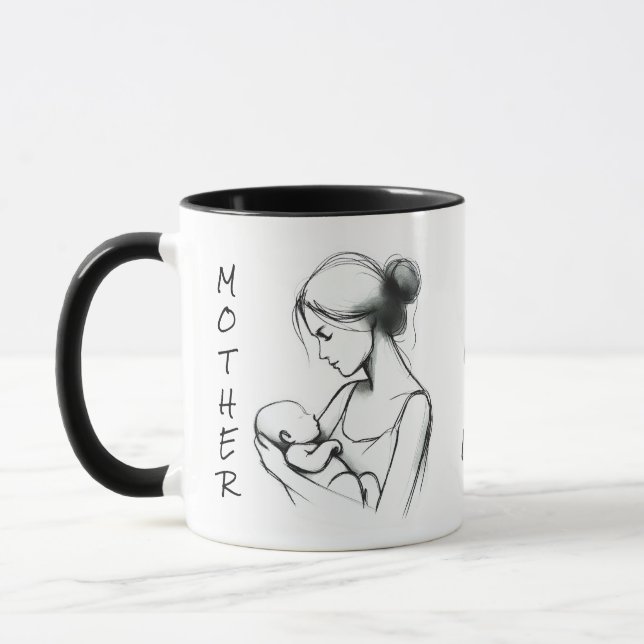 Mother's Day Loving Mom and Baby Modern Sketch Mug (Left)