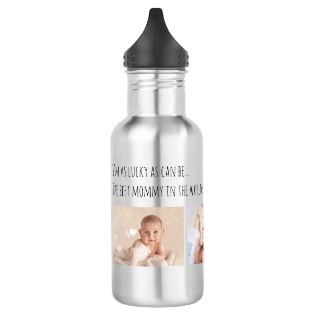 Mother's Day Lucky Me Best Mommy Photos Customized 532 Ml Water Bottle (Left)