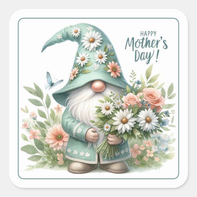 Mother's Day Magic: Whimsical Gnome Delight Square Sticker (Front)