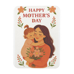 Mother's Day Magnet Cute Mom and Child llustration