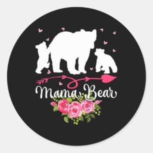 Mothers Day Mama Bear With 2 Cubs Cute Classic Round Sticker
