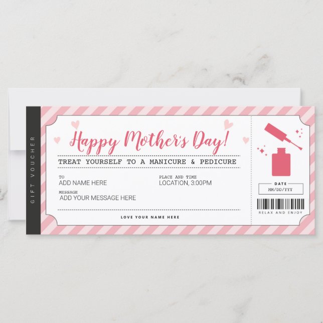 Mothers Day Mani Pedi Gift Voucher Certificate (Front)