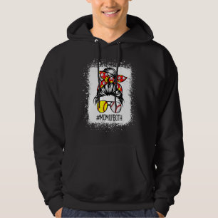 Mother's Day Messy Bun Hair Mom Of Both Softball Hoodie