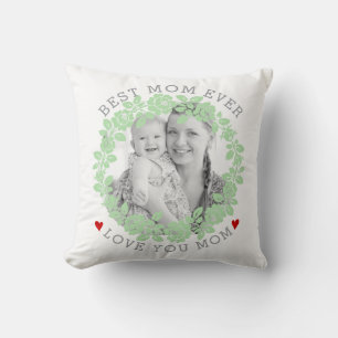 Mothers Day mint green and grey rose wreath photo Throw Pillow
