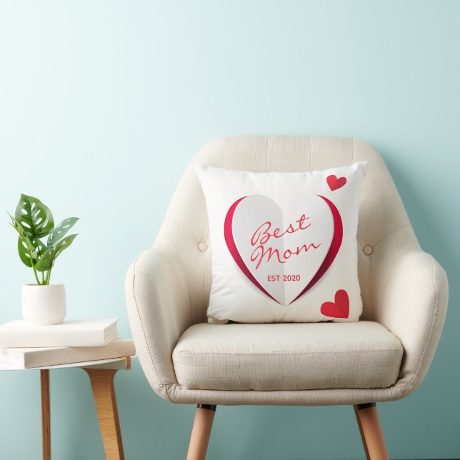 Mother's Day Modern Hearts Script Mug Throw Pillow (Chair)