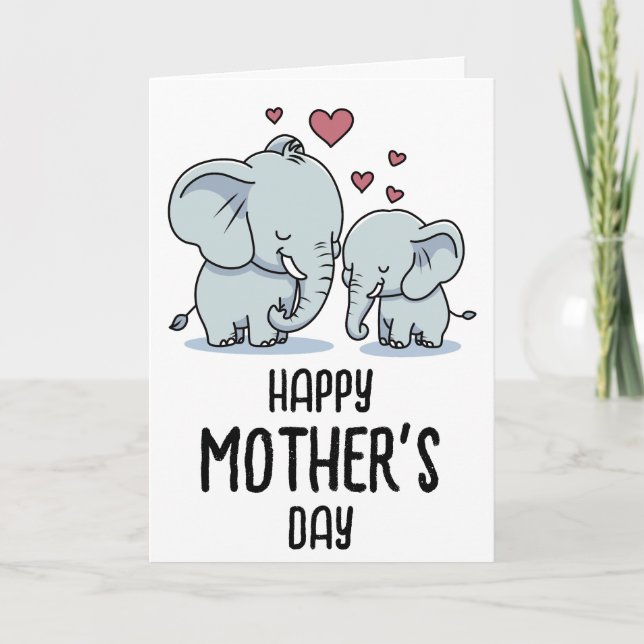 Mother's Day Mom And Baby Elephant Card (Front)