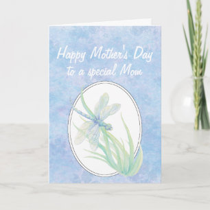 Mother's Day Mom Blue Dragonfly Watercolor Card
