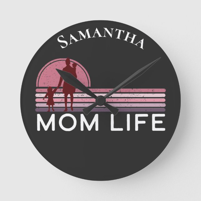 Mother's Day Mom Life Name Round Clock (Front)