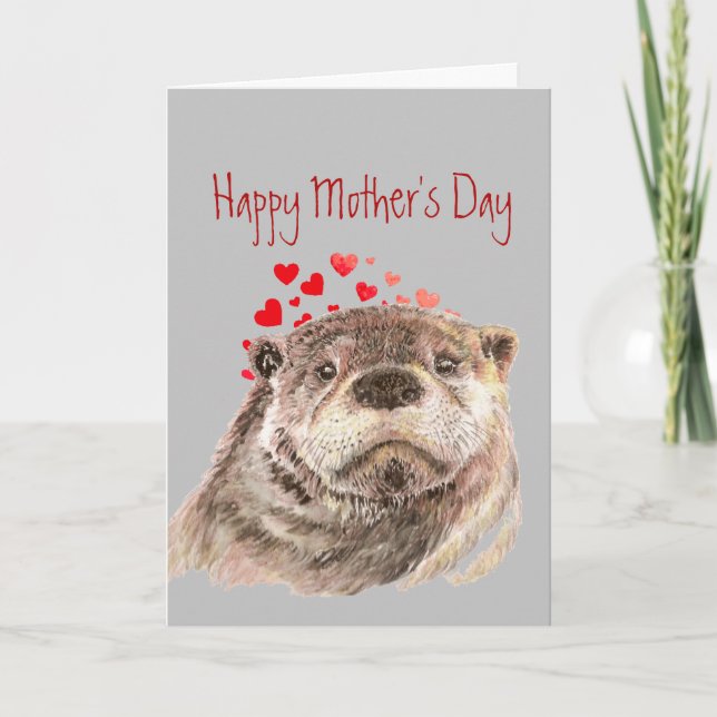 Mother's Day Mom Love my Heart Cute Otter Holiday Card (Front)