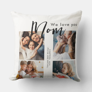 mothers day,mom,photo collage,we love you,typograp throw pillow