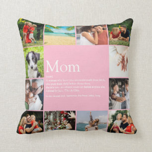 Mothers Day Mom Quote Family Photo Collage Pink Throw Pillow