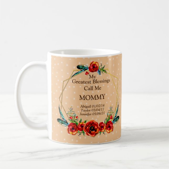 Mother's Day Mommy Mom Children Kids Names Birth Coffee Mug (Left)