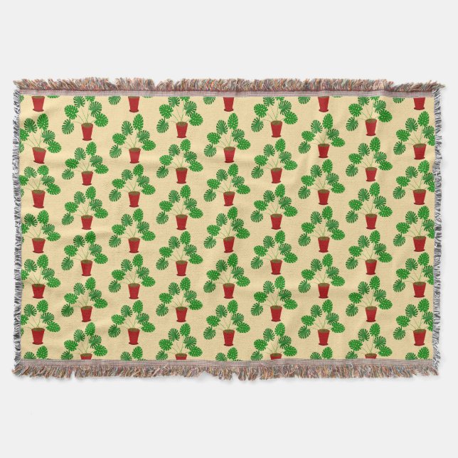 Mothers Day Monstera Plant Patterned Throw Blanket (Front)