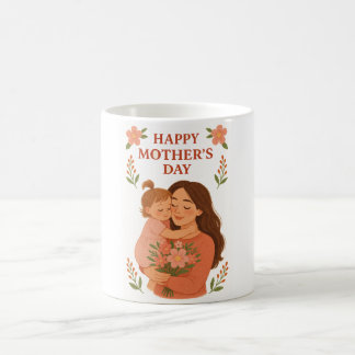 Mother's Day Mug Mom and Daughter Hug Illustration