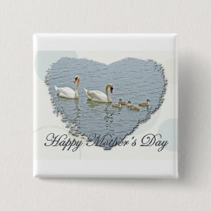 Mother's Day Mute Swan Famly 2 Inch Square Button