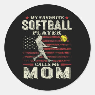 Mothers Day My Favourite Softball Player Calls Me Classic Round Sticker