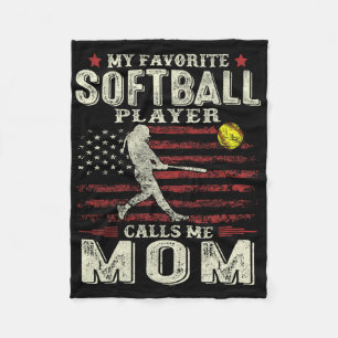 Mothers Day My Favourite Softball Player Calls Me  Fleece Blanket