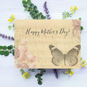 Mother's Day Old Sheet Music Score Roses Butterfly Postcard
