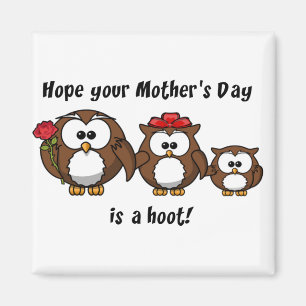 Mother's Day Owl Family Hoot Cartoon Illustration Magnet