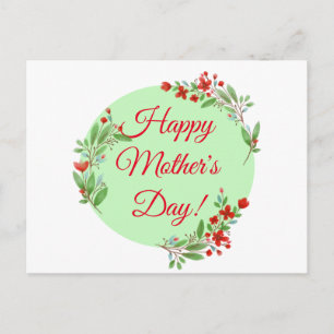 Mother's day pattern red flowers watercolor green postcard