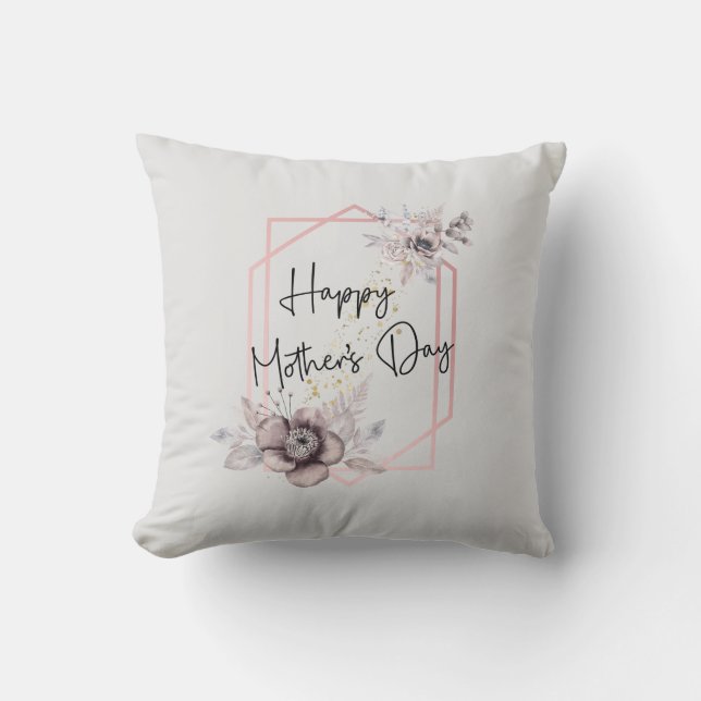 Mother's day Personalize Photo Grey Pink Floral  Throw Pillow (Front)