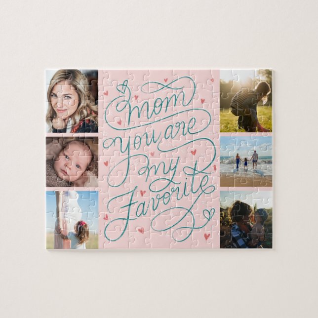 Mother's Day Photo Collage Favourite Mom Lettering Jigsaw Puzzle (Horizontal)