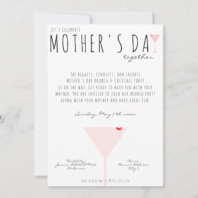 Mother's Day Photo, Modern Martini Cocktail Brunch Invitation (Front)