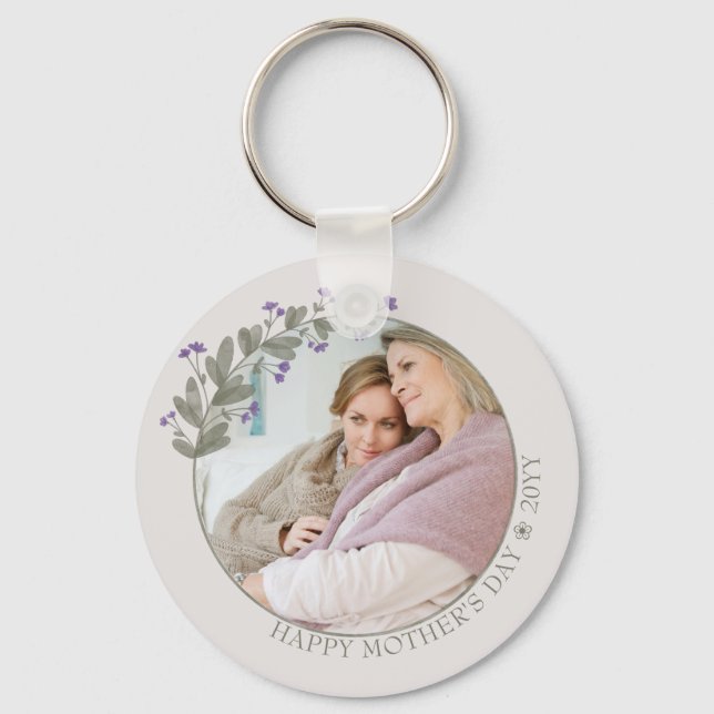 Mother's Day Photo Pretty Purple Wildflower Frame Keychain (Front)