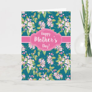 Mother's Day Pink Apple Blossom on Dark Blue Card