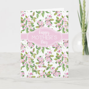 Mother's Day Pink Apple Blossom on White Card
