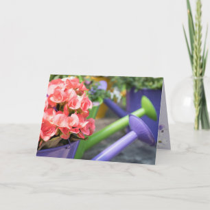 Mother's Day-pink begonia in watering can Card
