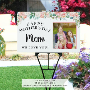 Mother's Day Pink Blush Rose Floral Photo Garden Sign