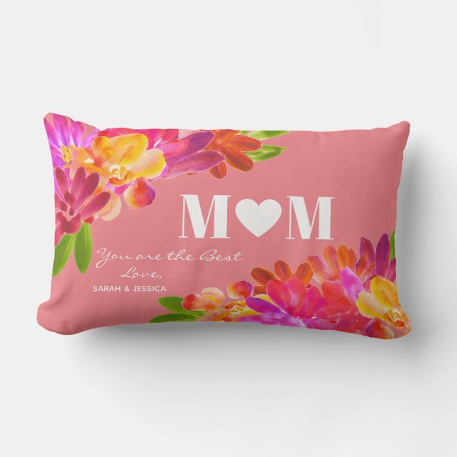 Mother's Day Pink Bright Florals Mom Lumbar Pillow (Front)