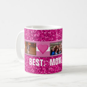 Mother's Day Pink Custom 3 Photos Collage Coffee Mug