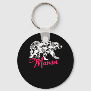 Mother's Day Pink Floral Best Mama Bear Gift Keychain