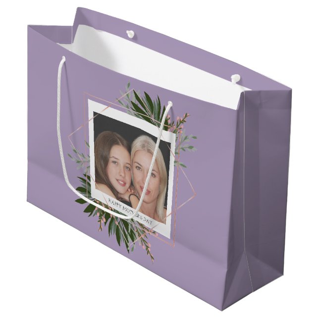Mother's Day Pink Floral Custom Personalized Photo Large Gift Bag (Front Angled)