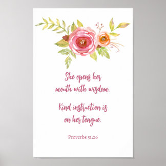 Mother's Day Pink Floral Proverbs Scripture Poster