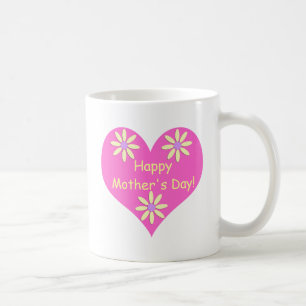 Mother's Day Pink Heart and Yellow Flowers Coffee Mug