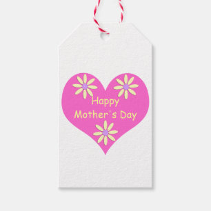 Mother's Day Pink Heart and Yellow Flowers Gift Tags