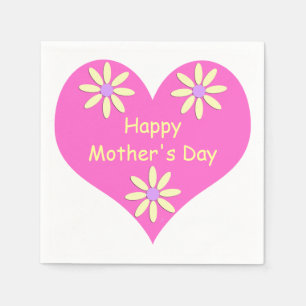 Mother's Day Pink Heart and Yellow Flowers Napkin
