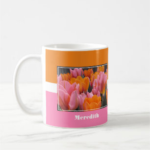 Mother's Day Pink Orange Tulips Personalized Coffee Mug