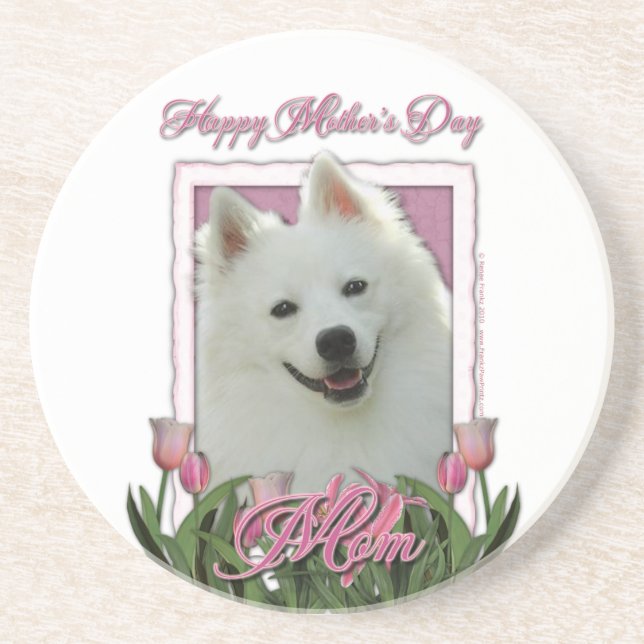 Mothers Day - Pink Tulips - American Eskimo Coaster (Front)