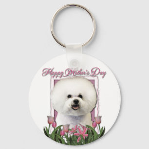 Mothers Day - Pink Tulips - Bichon Frise Keychain